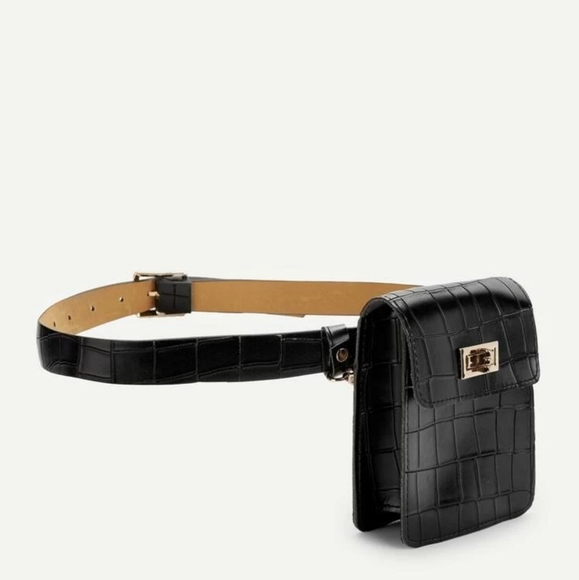 blk crocodile faux r fanny pack bum bag belt - Picture 2 of 5